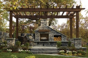 Outdoor Fireplace by Rosetta Hardscapes at Benson Stone in Rockford, IL