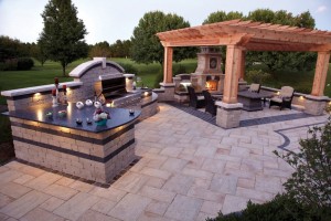 Outdoor Fireplace and Grill by Unilock at Benson Stone Co. in Rockford, IL