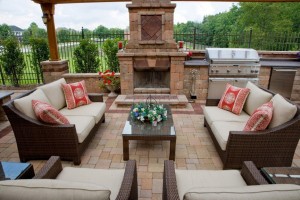 Outdoor Fireplace and Grill by Unilock at Benson Stone Co. in Rockford, IL