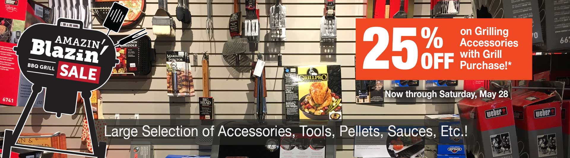 All Grill Accessories 25% Off during the Amazin' Glazin' BBQ Grill Sale at Benson Stone Company! BBQ tools, pellets, sauces, etc.