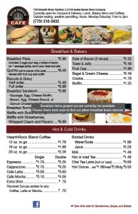 HearthRock Cafe menu. Cafe is located inside Benson Stone Company, Rockford