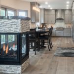 Light engineered hardwood flooring in a kitchen