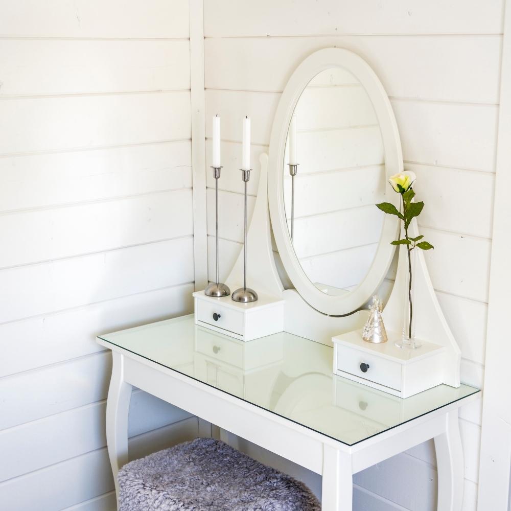 white makeup vanity with mirror