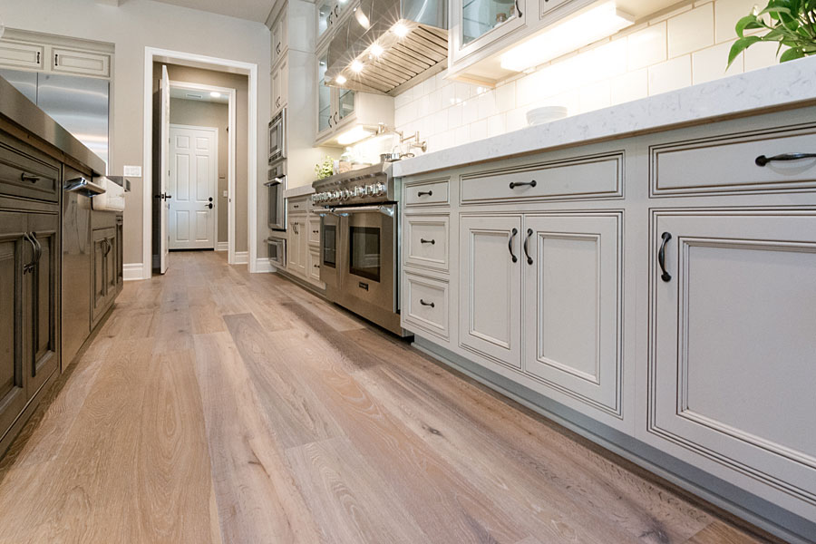 Light hardwood floors in a kitchen