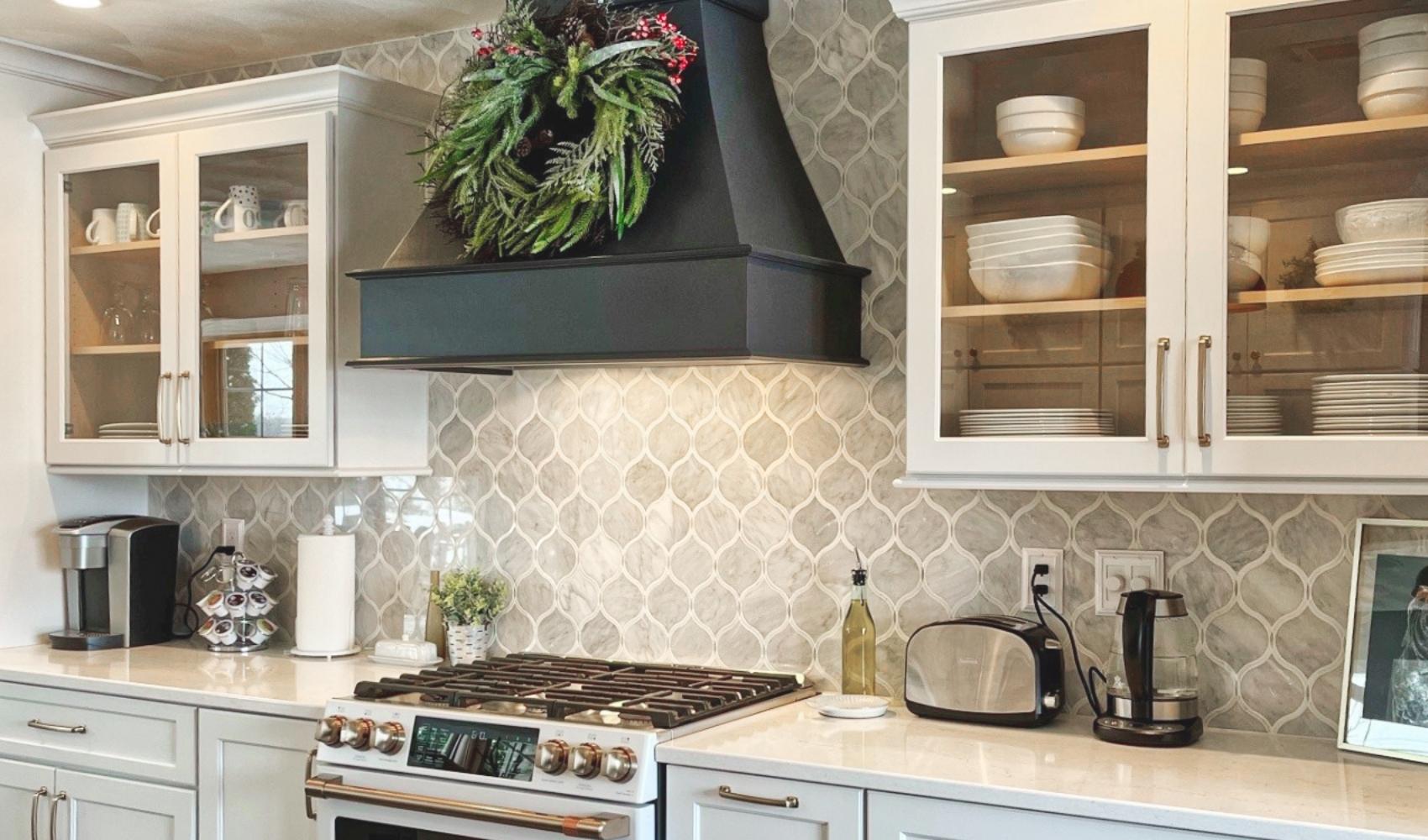 kitchen remodel with grey tile backsplash
