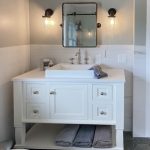 freestanding farmhouse bathroom vanity made from quartz remnant