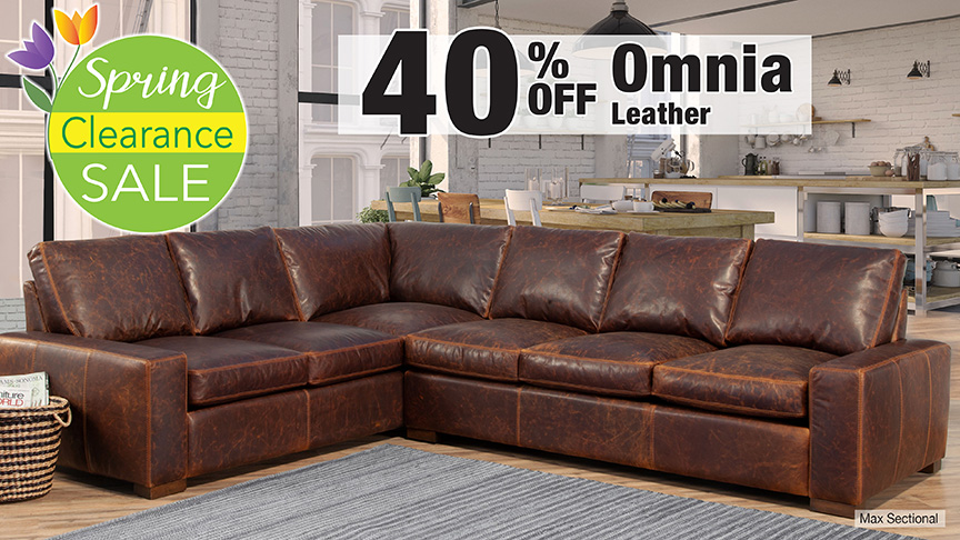 40% Off Omnia Leather Furniture during the Spring Clearance Sale at Benson Stone Company!
