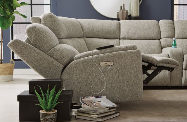 grey fabric reclining sofa