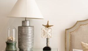 table lamp and sculptures
