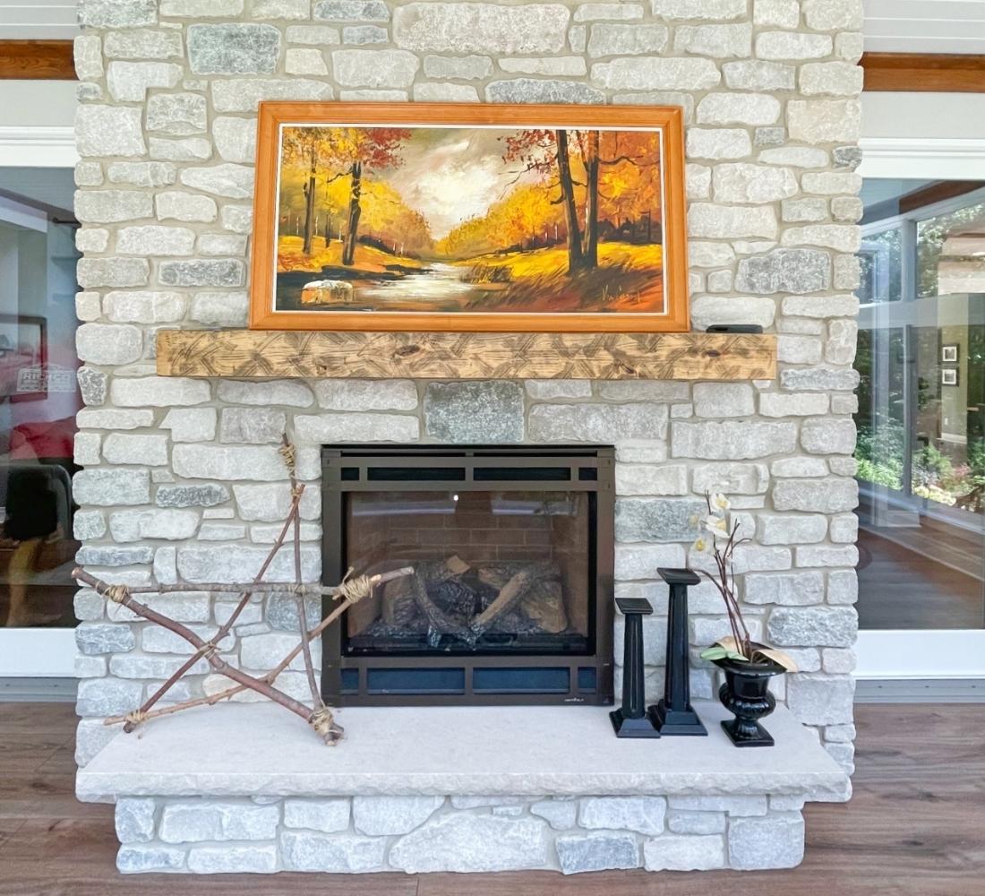 limestone hearth home fireplace