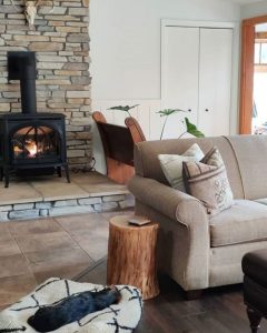 wood burning stove in the living room