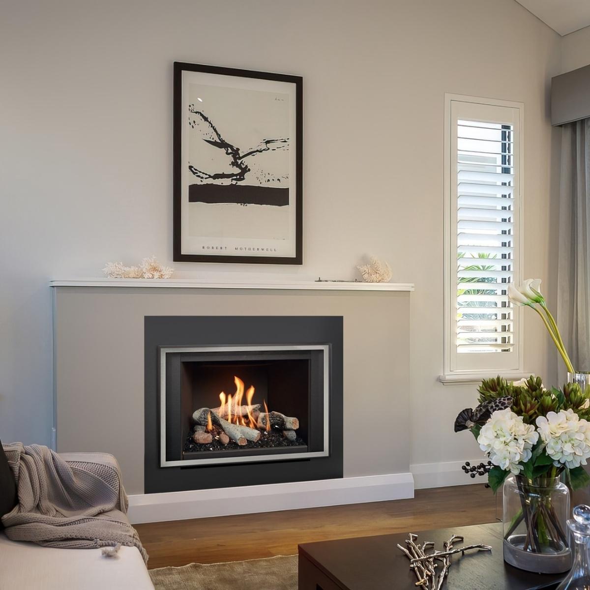 home fireplace with white stone mantel and hearth 