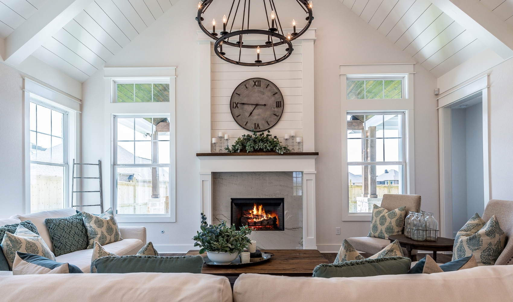 home fireplace in farmhouse style living room