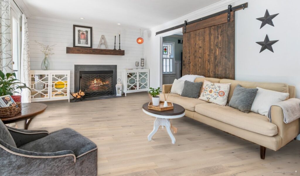 light hardwood flooring design in a farmhouse living room