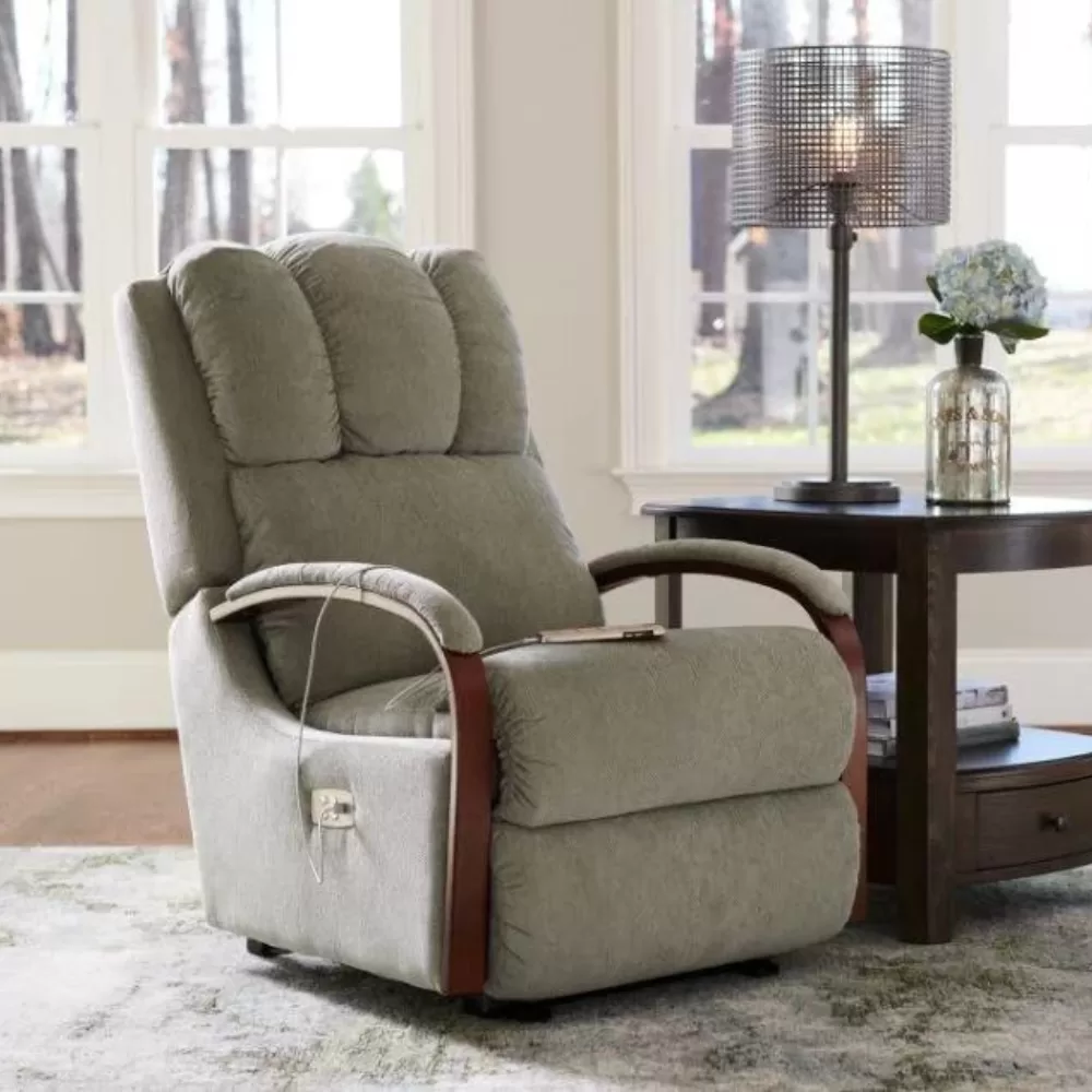 la-z-boy reclining chair in grey upholstery at benson stone co in rockford, il