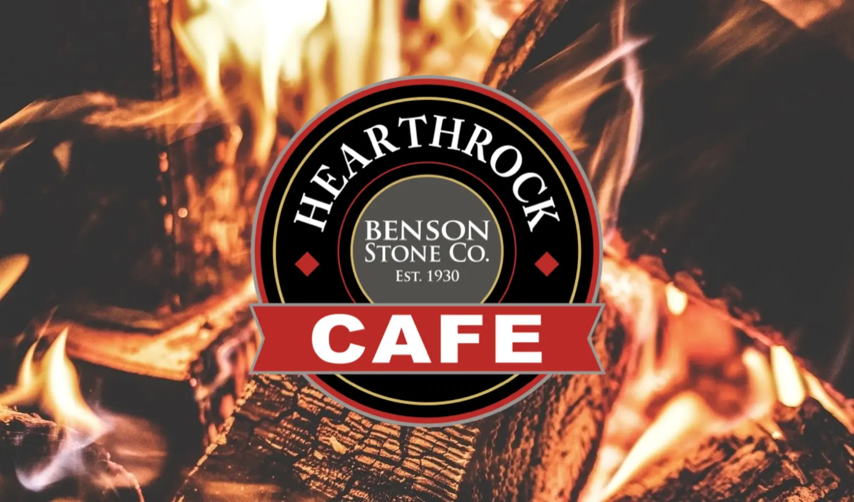 hearthrock cafe logo on fire image background