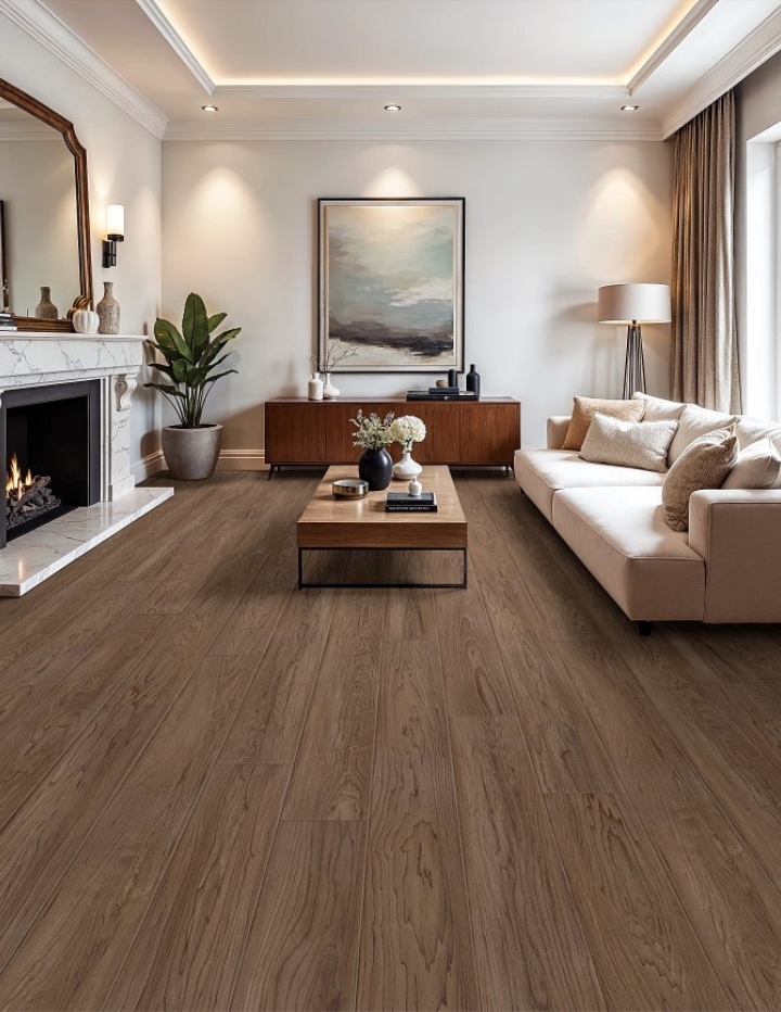 COREtec flooring bourbon maple in a living room